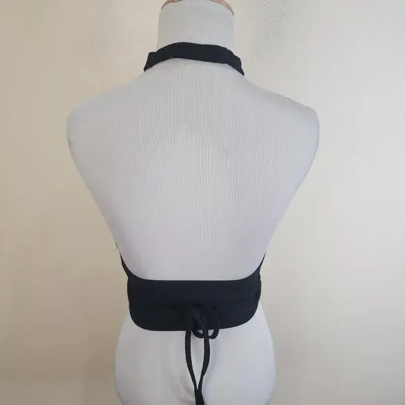 URBAN OUTFITTERS Valeria Halter Crop Top Size Small Black Shirt Strappy - Picture 5 of 12